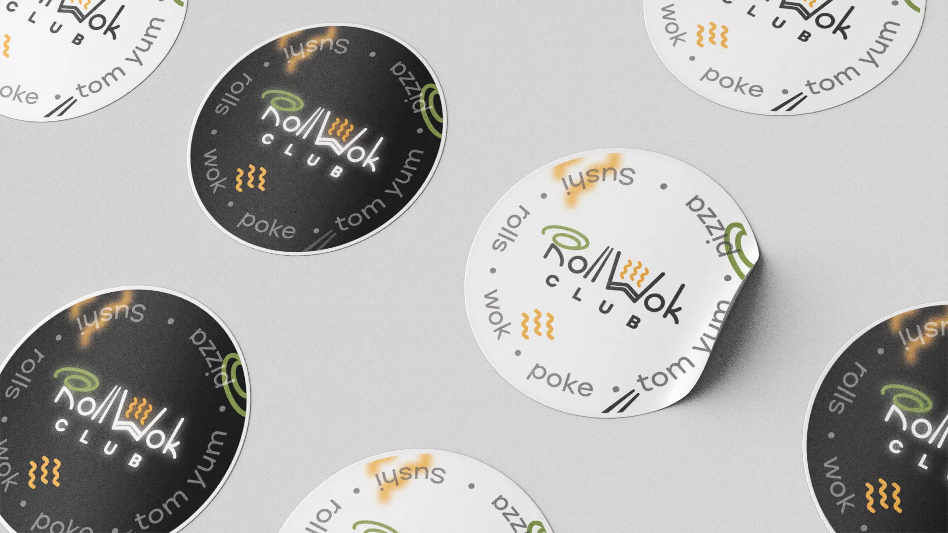 Разработка наклеек для суши-бара «Roll Wok Club» в Малгобеке